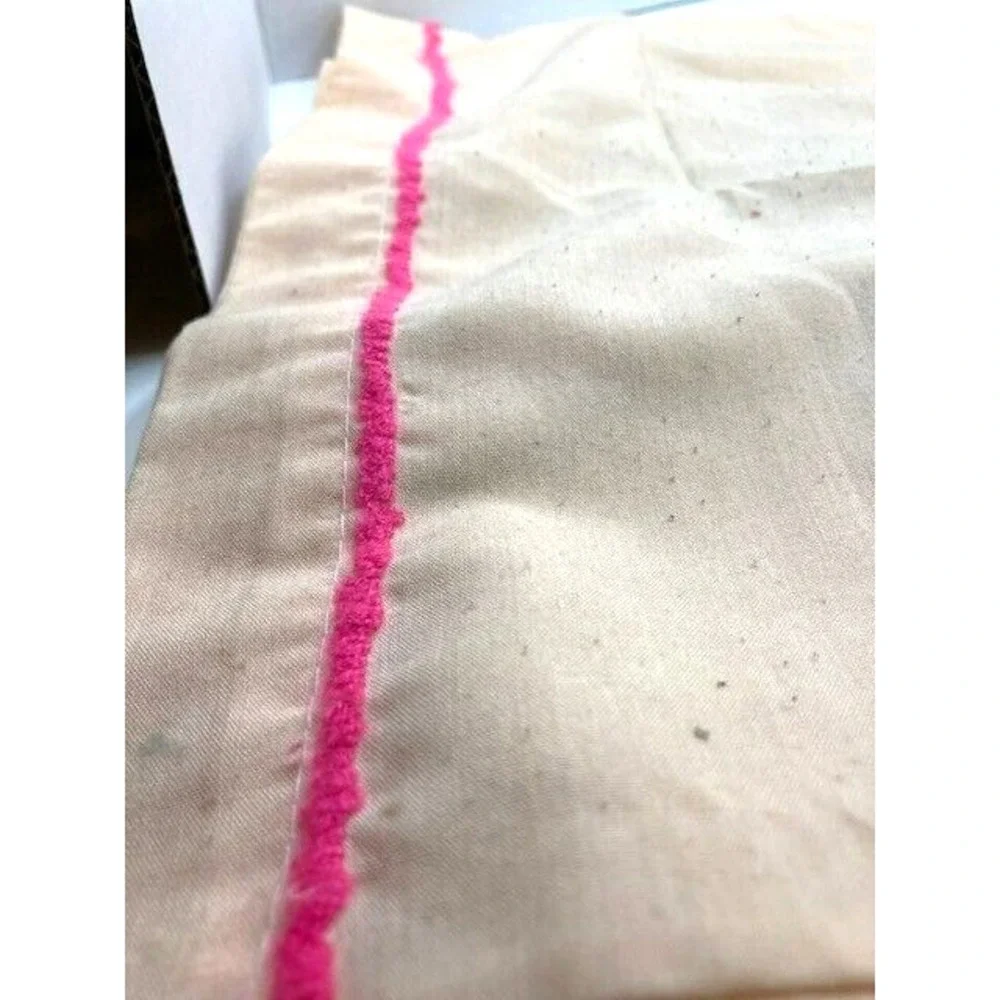 2 Vtg Handmade Pillow Cases‎ Yellow & White Tulips & Pink Bow Loop Puch Stitch